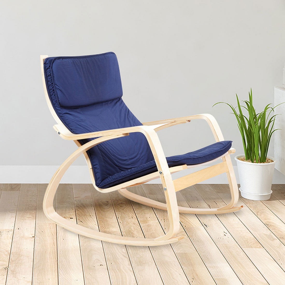 Vita Engineered Wood Rocking Chair in Blue Colour