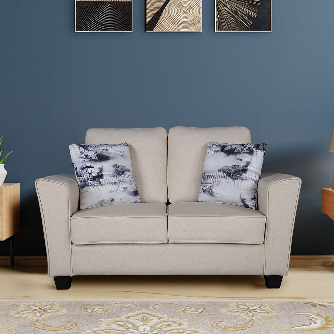 Rogers Fabric Two Seater Sofa in Beige Colour