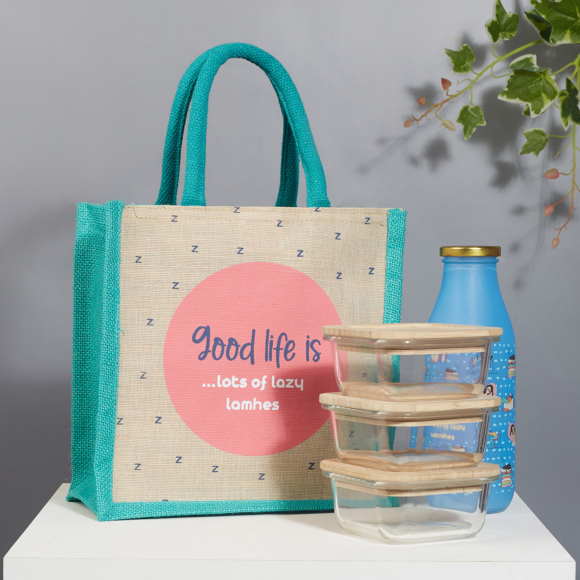 Buy H&B Jute bag for lunch box – Jute handbag, jute tote, jute lunch bags  for office, tiffin bags for office, Printed jute bag – ZIP, BOTTLE HOLDER –  Diamond (Combo of