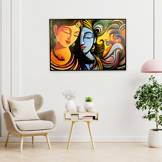 Buy Devotion Synthetic Radha Krishna Painting 90x60 Cm in Multi Colour  Online at Best Price-HomeTown