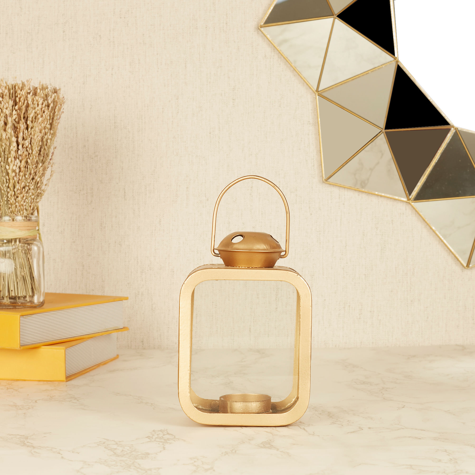 Allure Glass Small Hanging Lantern in Gold Colour