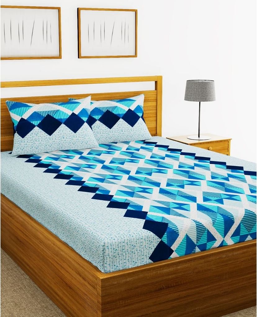 Essenza Cotton King Bed Sheet 220X254 CM in Light Blue Colour