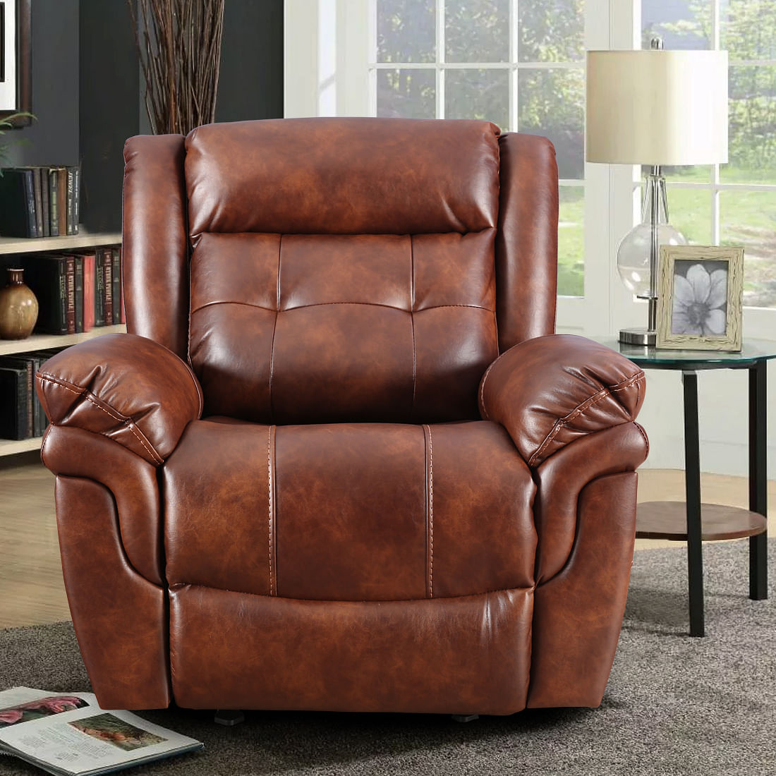 Eclairs Leather Fabric Recliner in Tan Colour