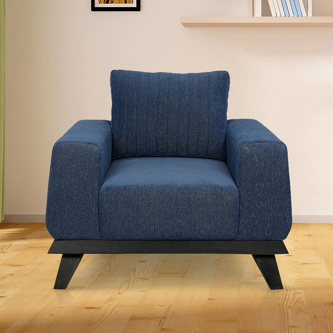 Bladen Solid Wood Single Seater Sofa in Blue Colour