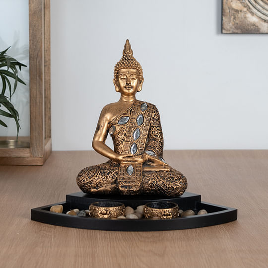 Buy Grace Polyresin Buddha Figurine Cum T-Light Holder 30Cm in Gold Colour  Online at Best Price-HomeTown