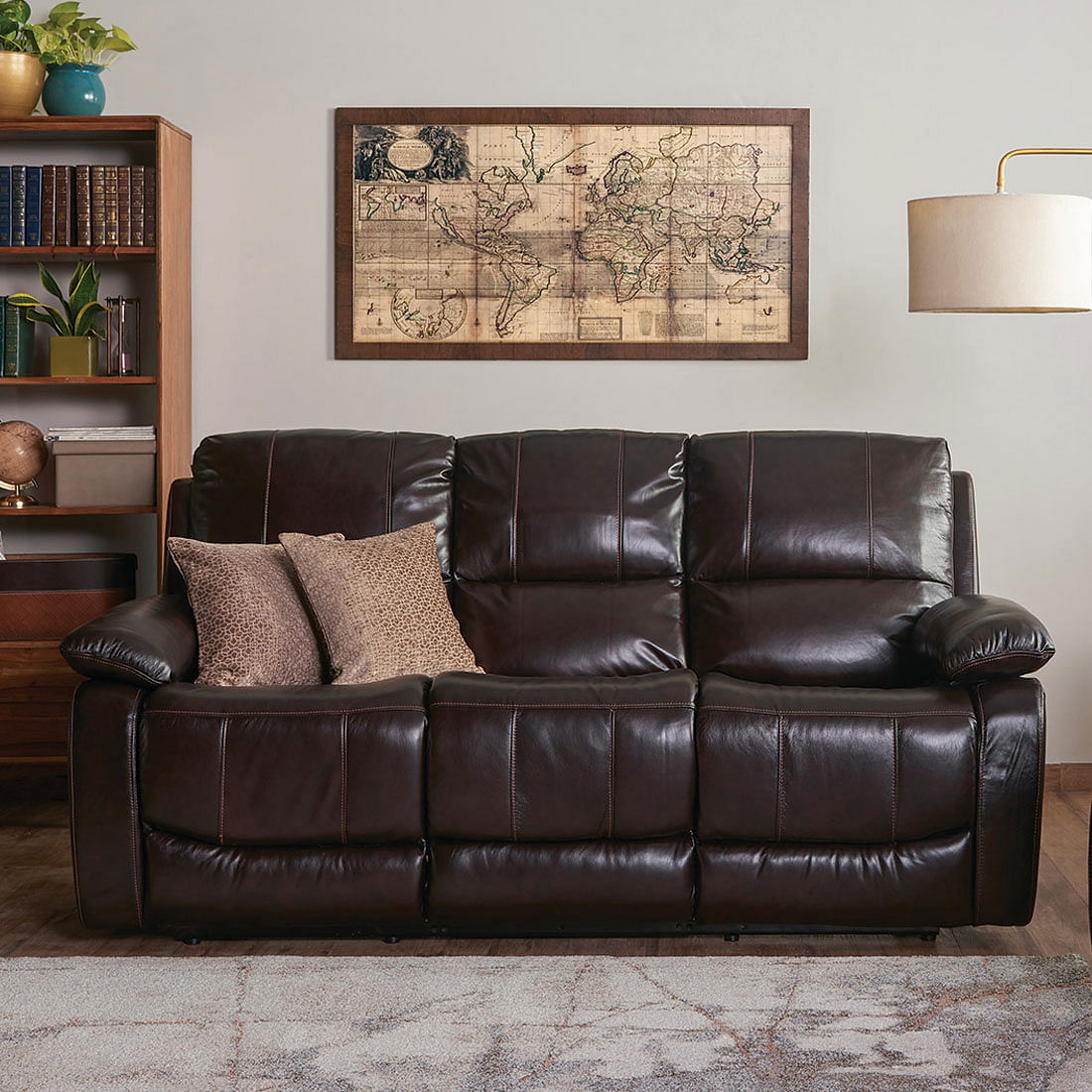 William Half Leather 3 Seater Recliner in Brown Colour