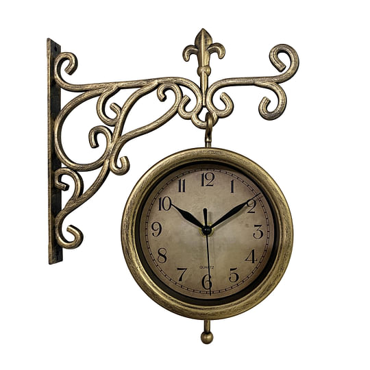 Buy Aristo Vintage Double Sided Station Clock With Roman And Numerical  Dials, Diameter 30Cm In Gold Colour Online At Best Price-Hometown