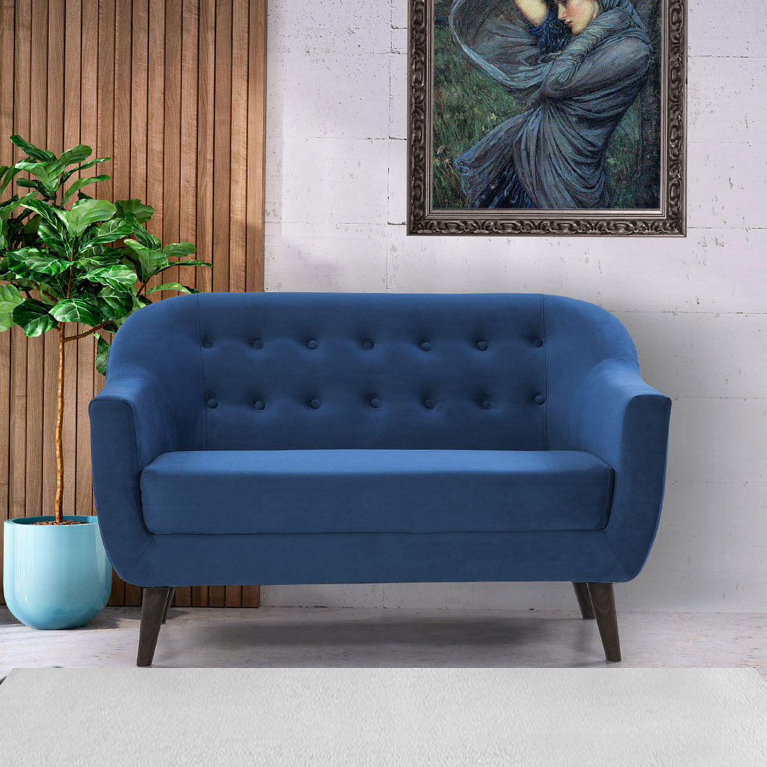 small blue 2 seater sofa