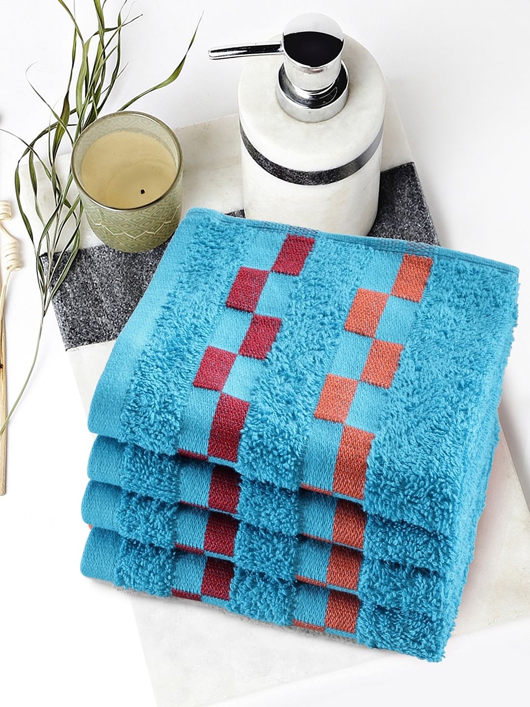 Sonoma Cotton Set Of 4 Face Towel 30X30 Cm in Teal Colour