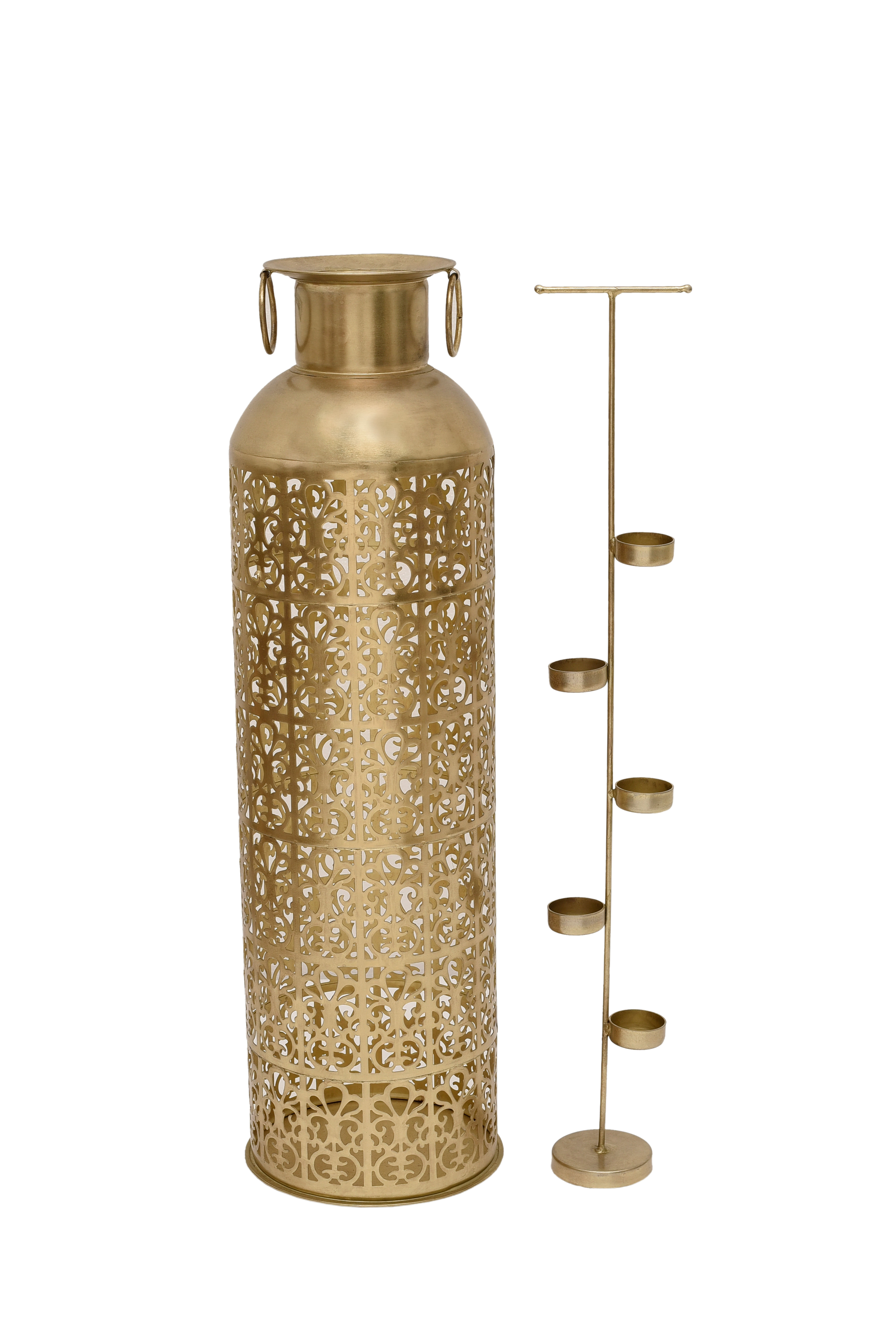 Tjori Iron Vase Cum Candle Holder in Gold Colour