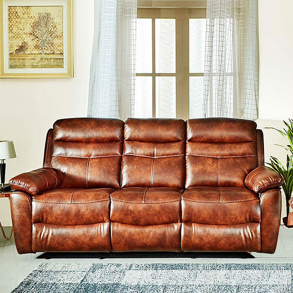 Buy Logan Leather Fabric 3 Seater Recliner in Brown Colour Online at Best  Price - HomeTown.in