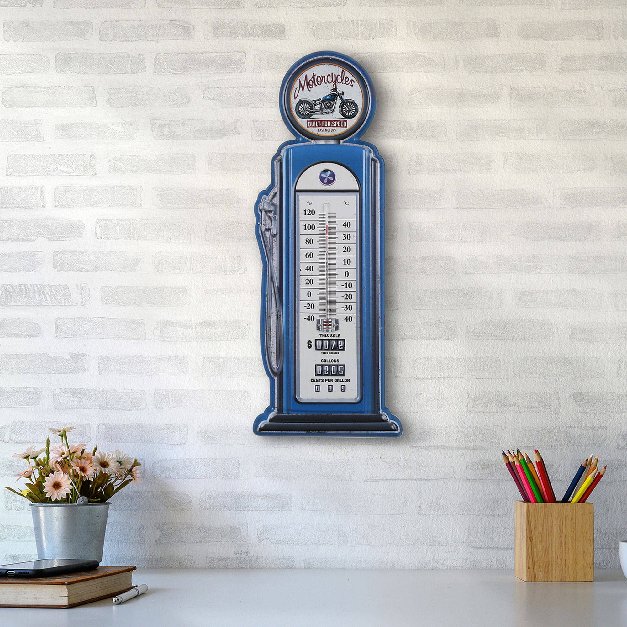 Buy Route 66 Metal Petrol Pump Wall Decor 63Cm in Blue Colour by