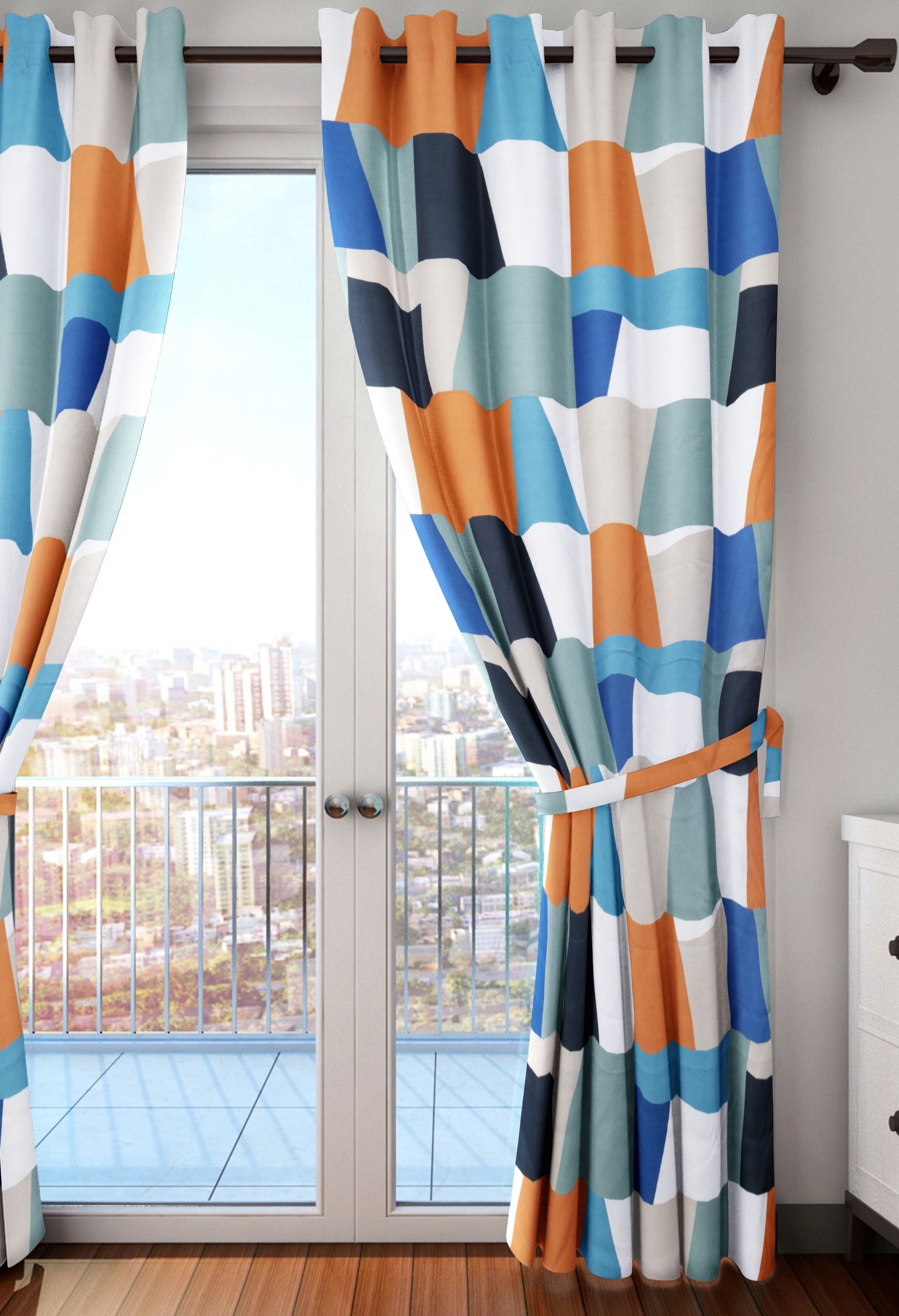 Play Colorful Abstract Polyester XL Curtain in Multi Colour