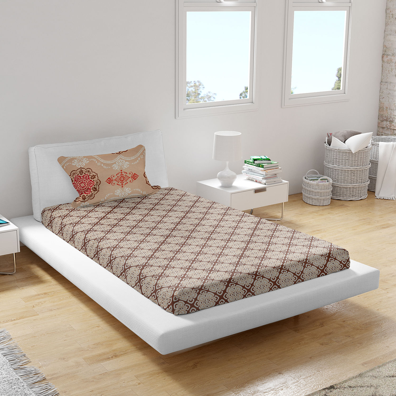 Emilia Cotton Satin Single Bed Sheet 152X225 CM in Brown Colour