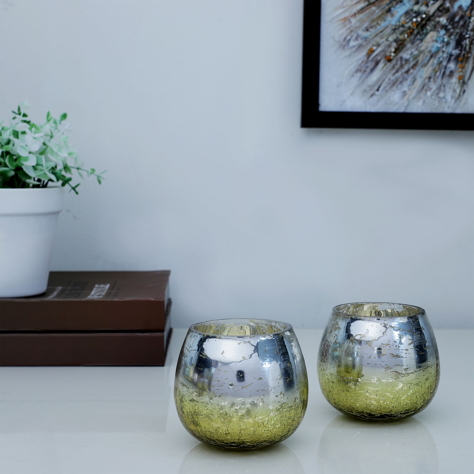 Zahara Glass Set Of 2 Ombre Glass Votives in Black And Gold Colour
