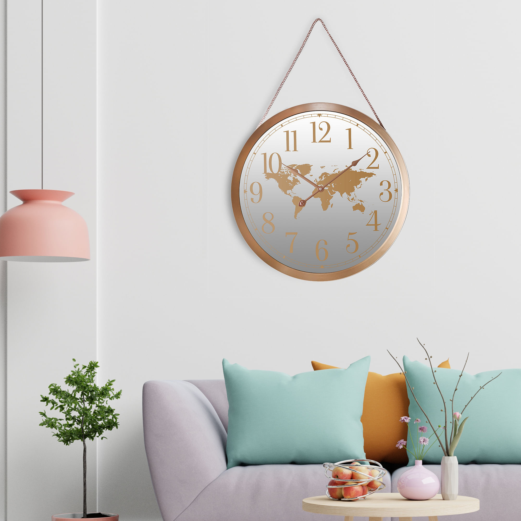 Aristo  World Map Mirror Wall Clock, Diameter 46cm in Gold Colour