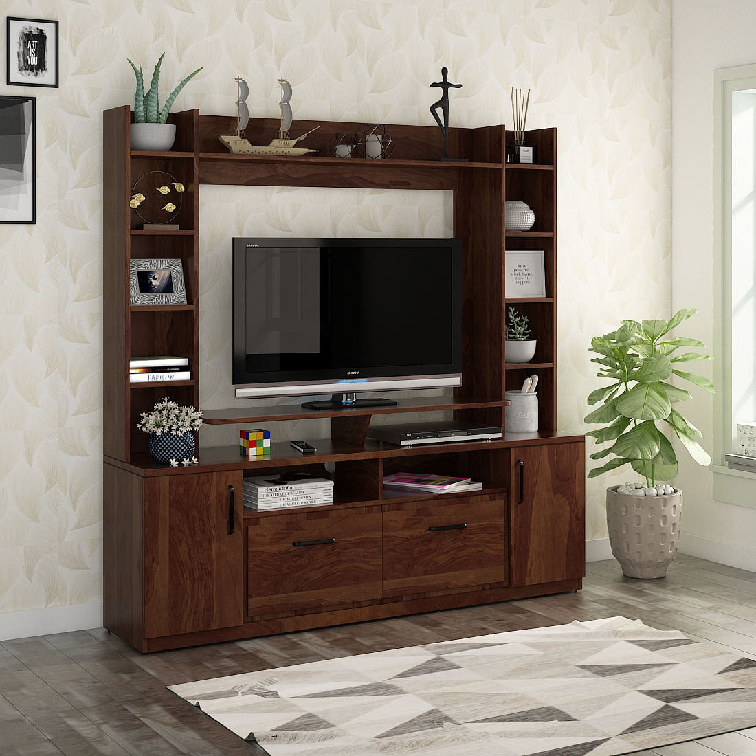 Vandana Interiors Minimalist Off White TV Stand Stone Top Media Console 4  Doors 2 Shelves  Amazonin Home  Kitchen