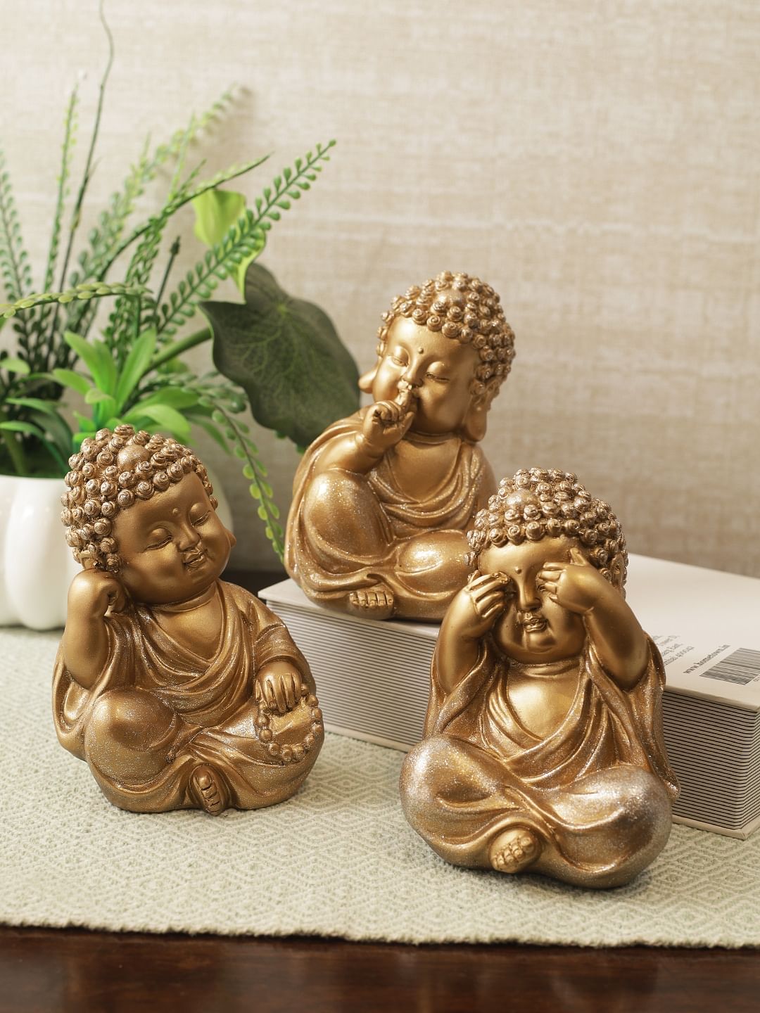 Naqsh Polyresin Three Monks Figurine Set of 3 in Gold Colour