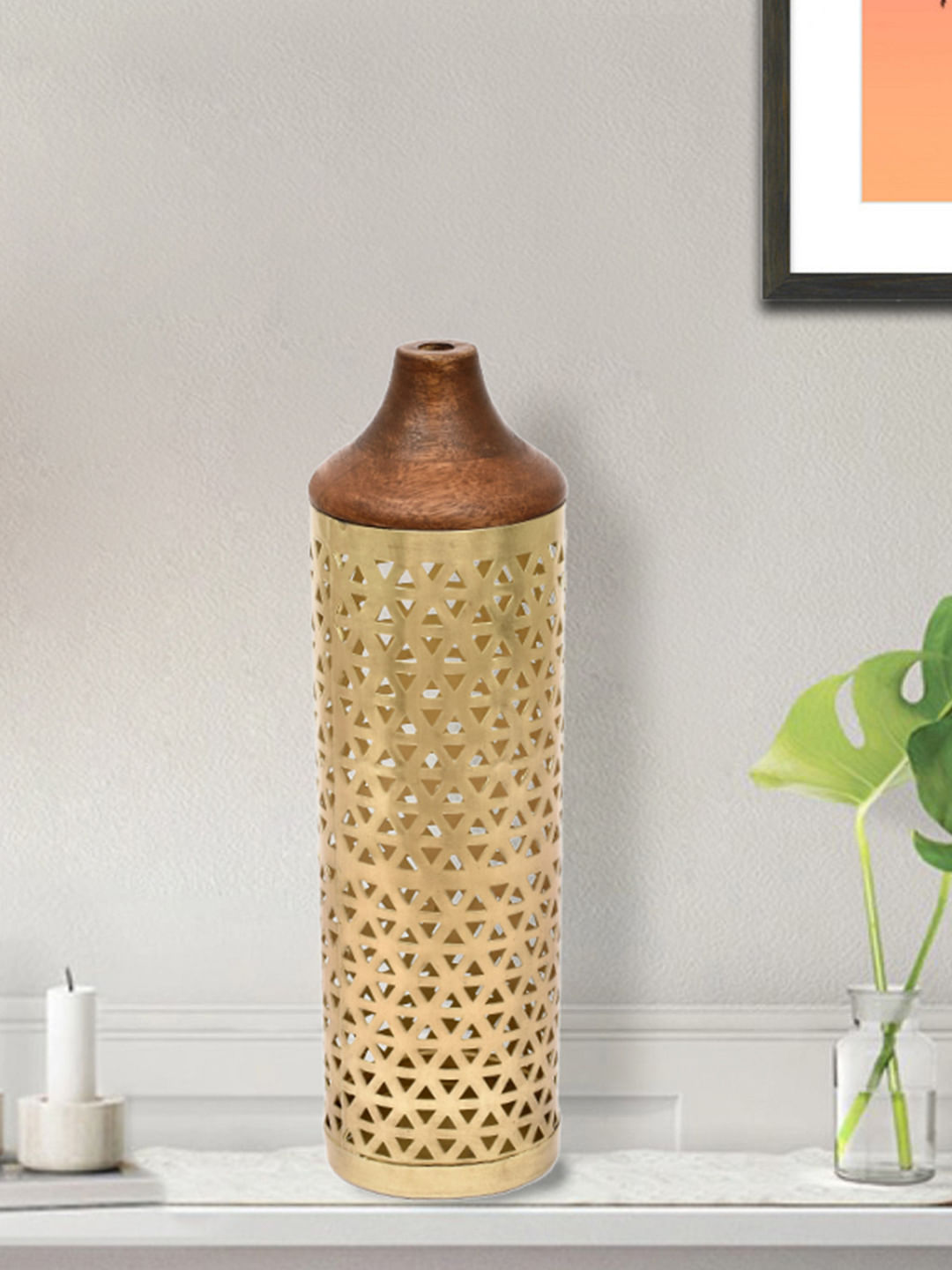 Tjori Iron Vase in Brown And Gold Colour