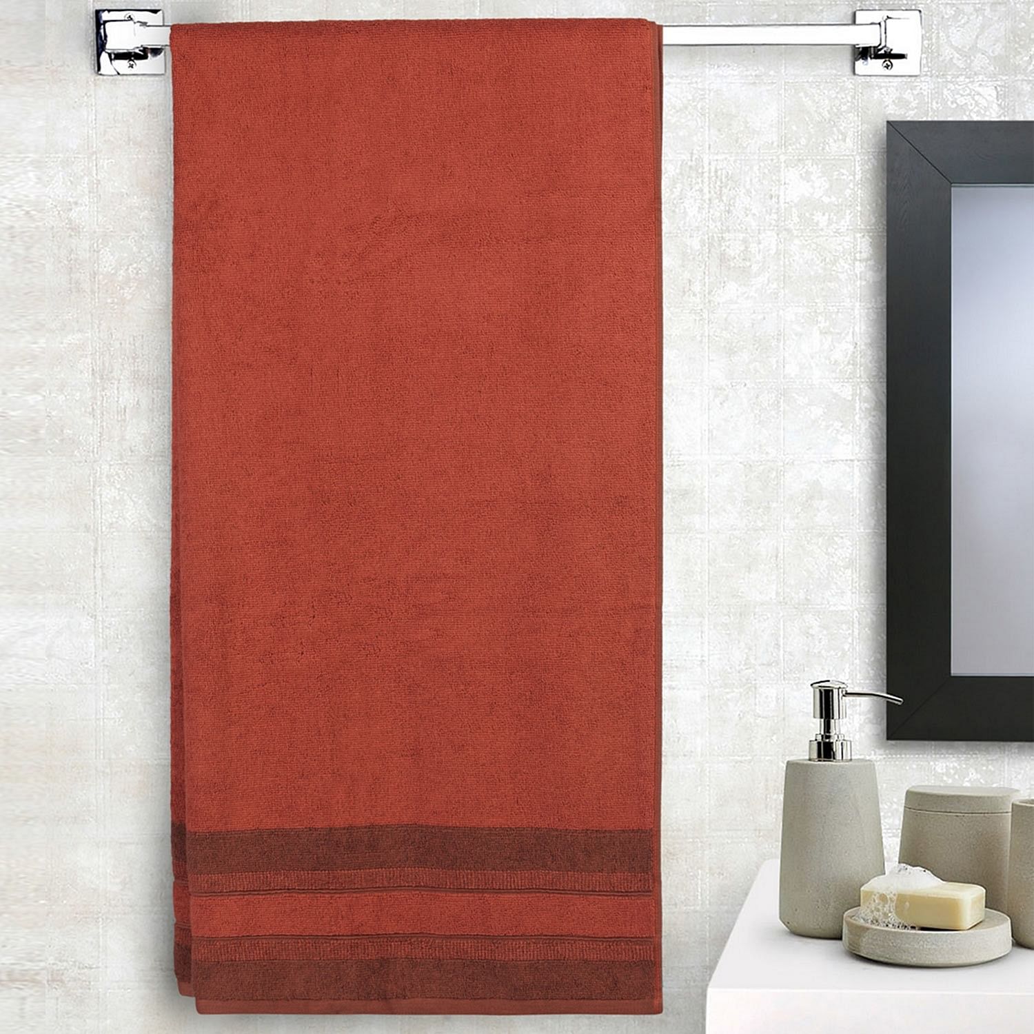 Charcoal Cotton Towel 76X150 Cms 550 Gsm in Brick Colour
