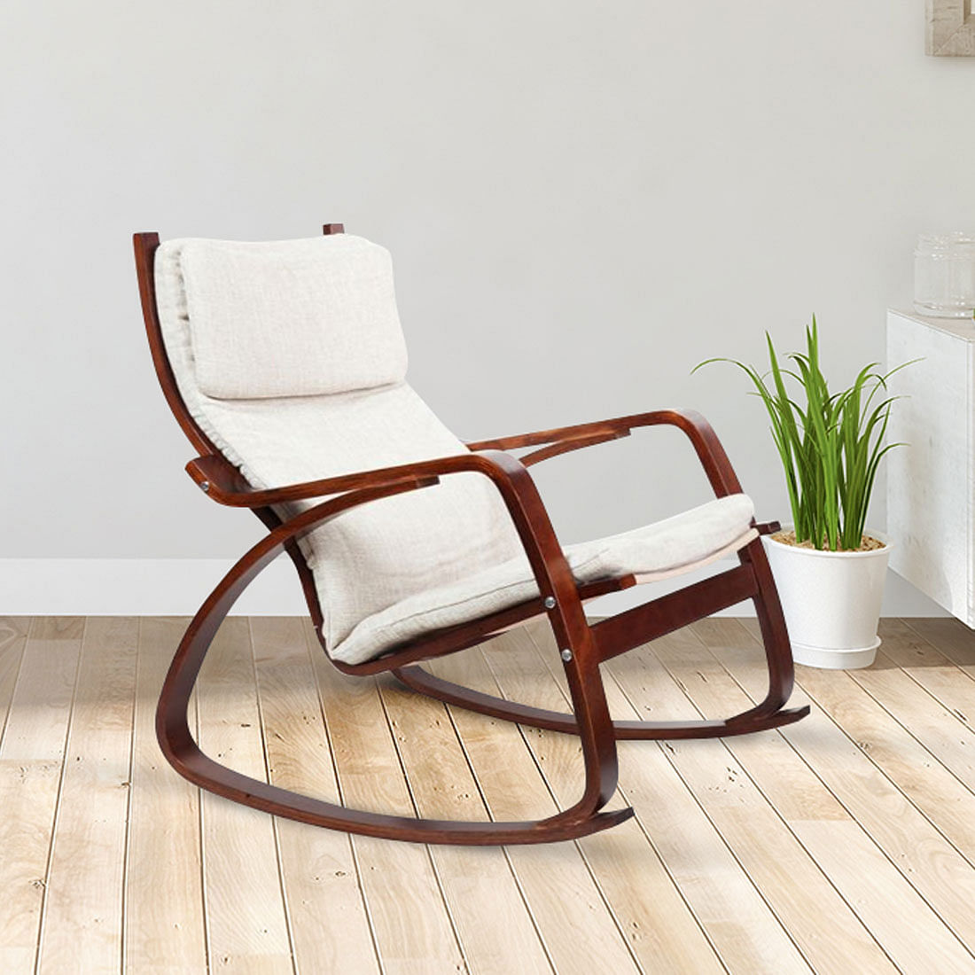 Vita Engineered Wood Rocking Chair in Beige Colour
