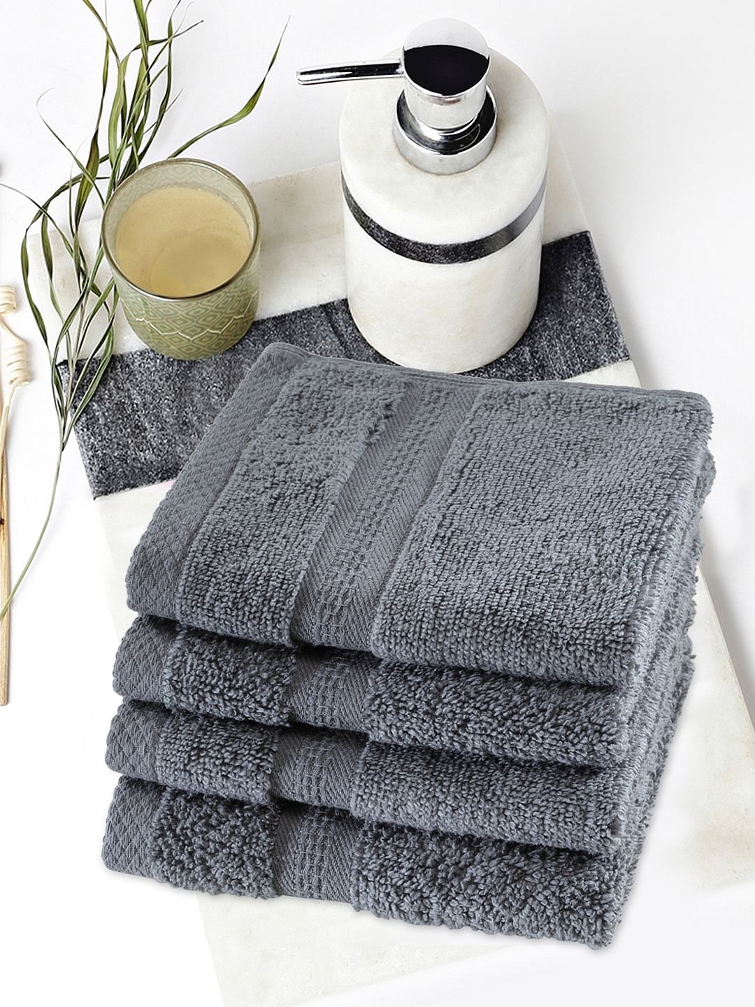 Paradiso Cotton Set Of 4 Face Towel 30X30 Cm 500 Gsm in Grey Colour