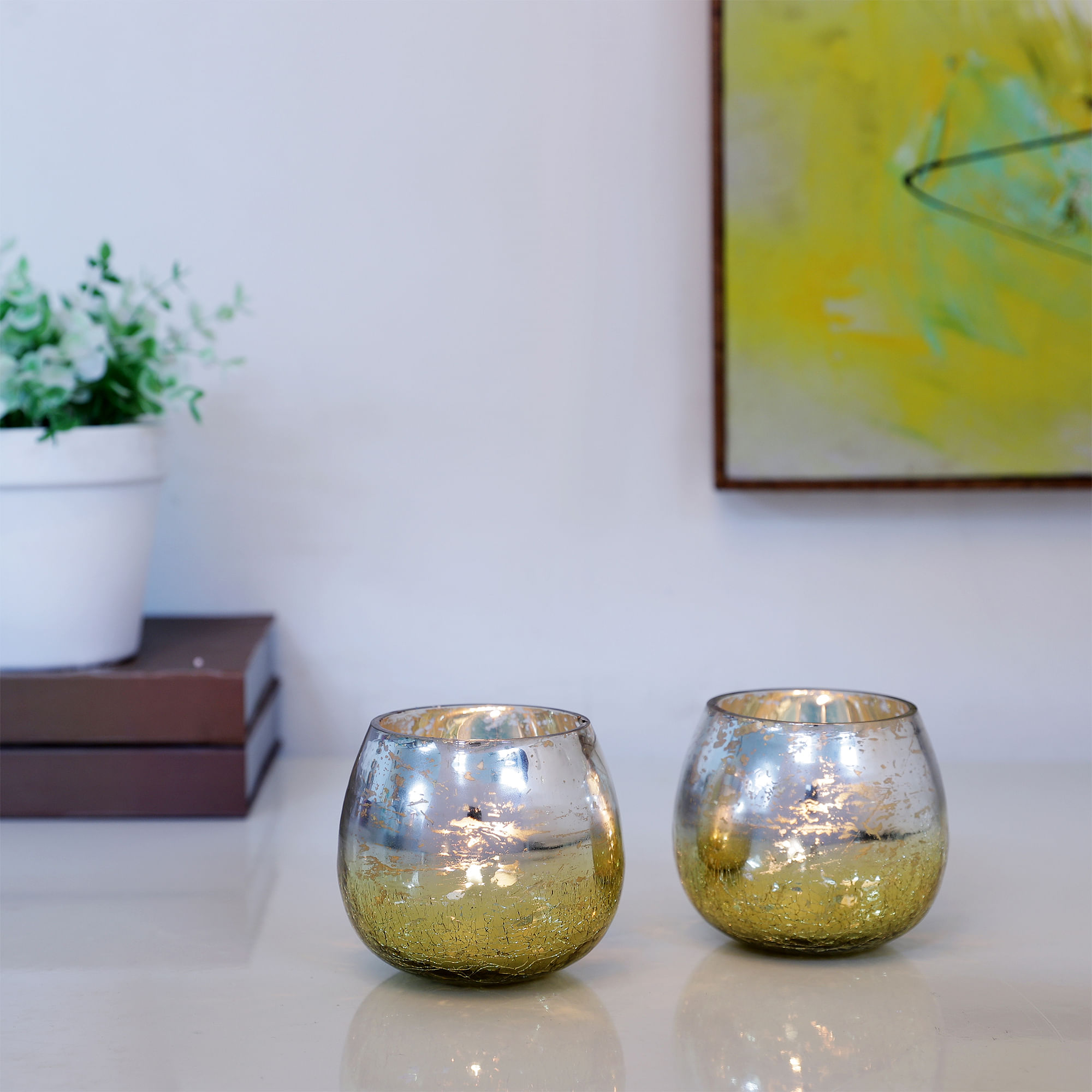 Zahara Glass Set Of 2 Ombre Glass Votives in Gold Colour