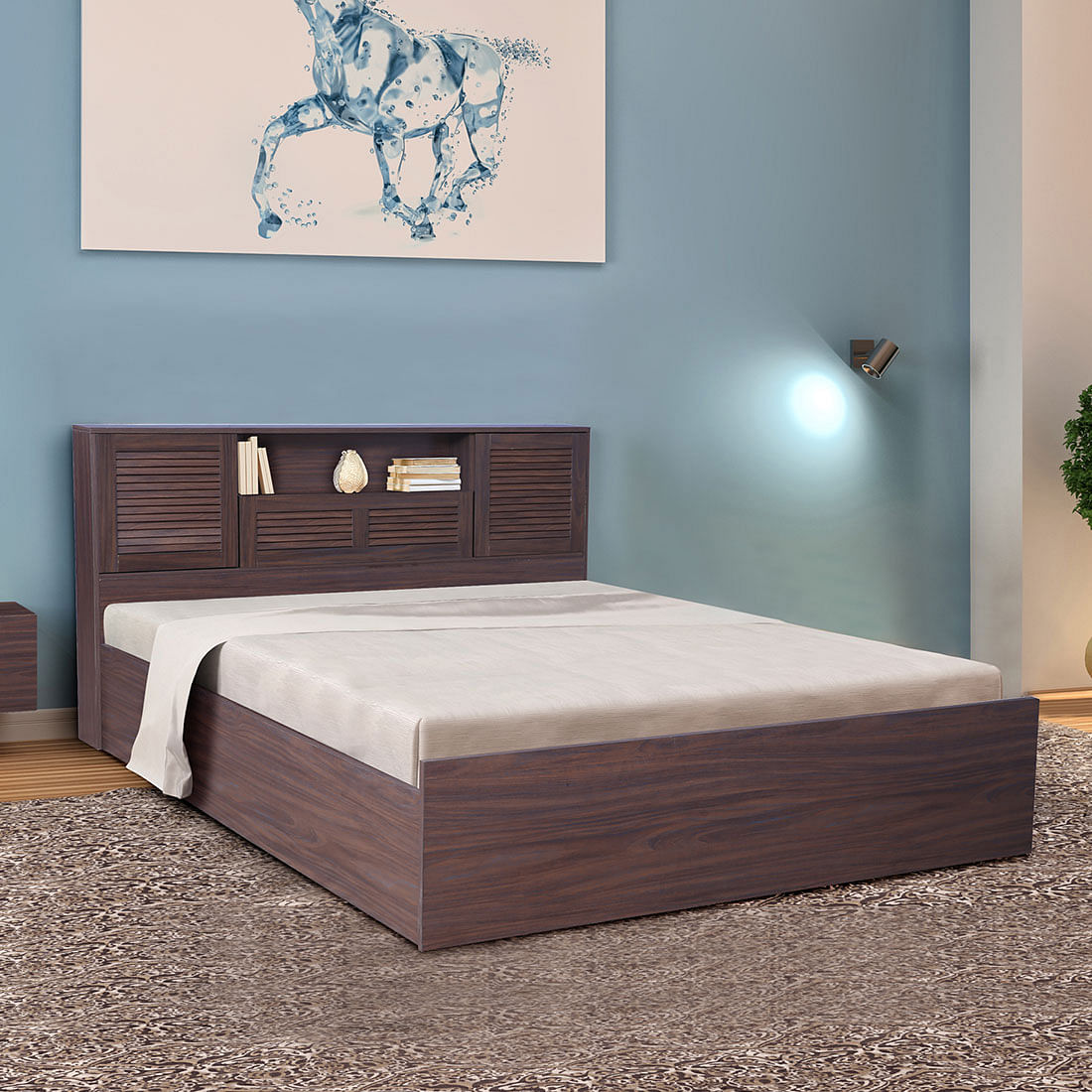 Buy Bolton Queen bed with Box storage in Walnut Colour Online at ...