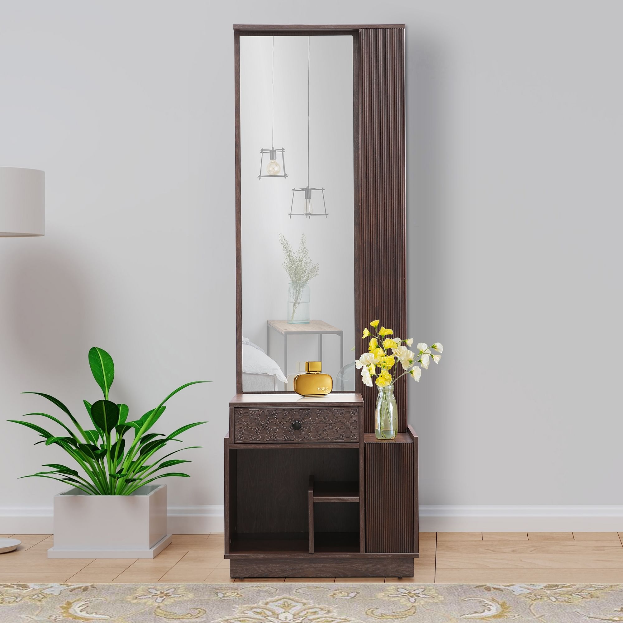 New Modern Wooden Vanity Dressing Table With Two Drawers, Led Mirror and  Stool | eBay